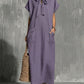 V-neck Lace-up Short-sleeve Solid-color Loose Casual Dress
