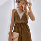 Casual Jumpsuit Lace V-neck Sleeveless Tops Tie-up Shorts Summer Beach Clothes