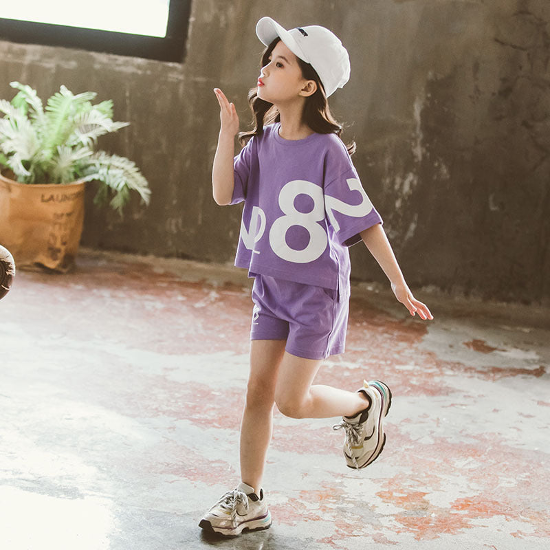 Ensemble deux pièces de sport ample à manches courtes pour fille
