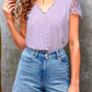 Lace Hollow Out V-neck Fashion Women's T-shirt