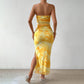 Women's Mesh Floral Print Dress New High Waist Slim Slit Tube Top