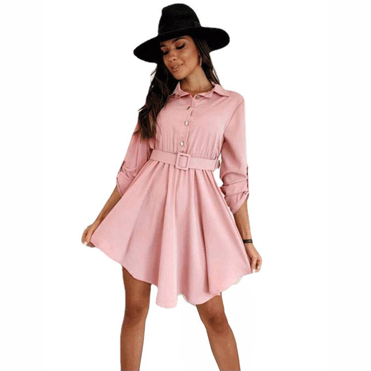 Spring NEW Long Sleeve Solid Color Dress