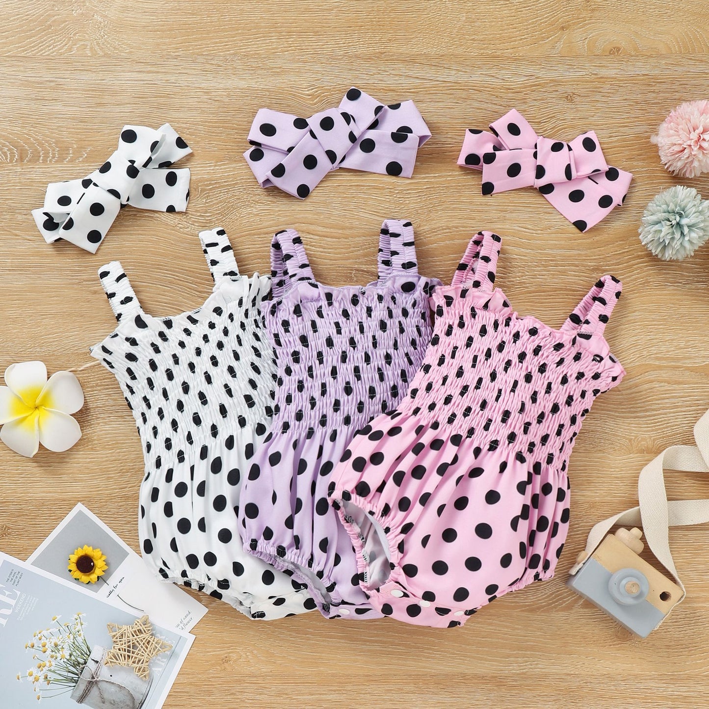 Dot One-piece Romper Head Knot