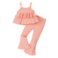Vêtements pour enfants printemps-été pour jeunes et petites filles, chemisier à col en dentelle, pantalon à rayures enfoncées en corne, costume deux pièces