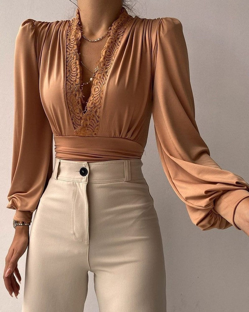 Women's Fashion Deep V Shirt Collar Top