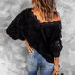 Autumn And Winter New Style Solid Color Lace V-leader Hollow Knit Top Women