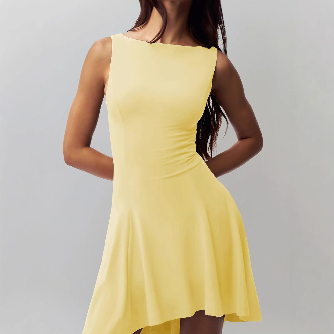 Sleeveless Off-neck Dress Waist Slimming Back