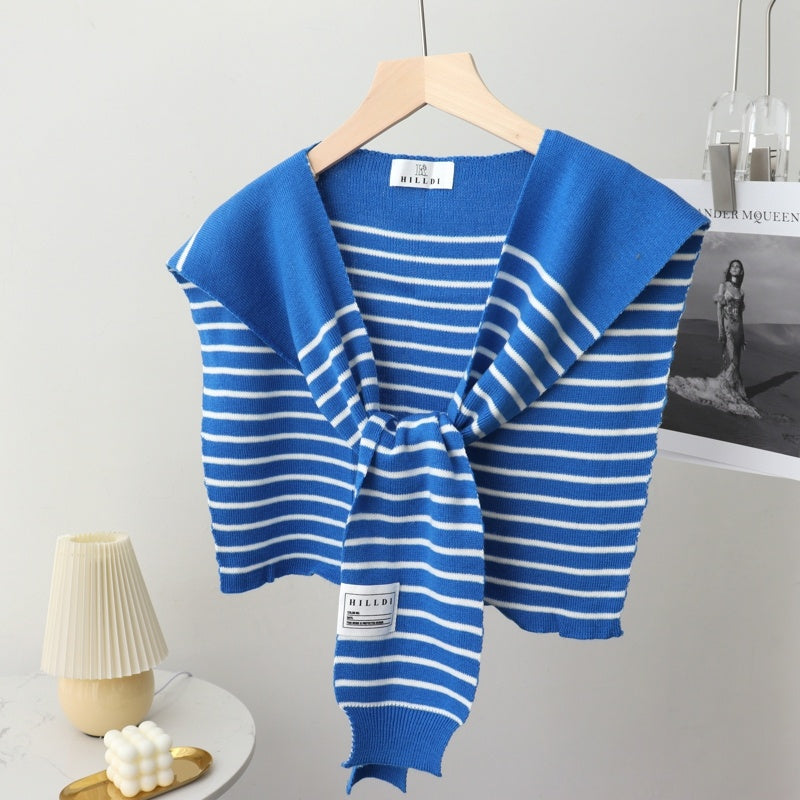 Women's Pinstripe Shoulder Cape Sweater