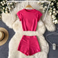 Crew-neck Cropped T-shirt High-waisted Slimming Shorts