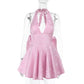 Slim-fit Jacquard Halter Bow Dress Women