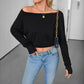European And American Style Women Shoulder Long Sleeve T-shirt New Midriff-baring Top