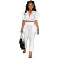 Women's Fashion Deep V Midriff-baring Top Straight-leg Trousers Casual Two-piece Suit