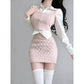 Niche Bandage Dress Sweater Vest Girl Hip Skirt Autumn Suit Women