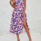 French-style Slip Dress With Side Slit And Print For Women