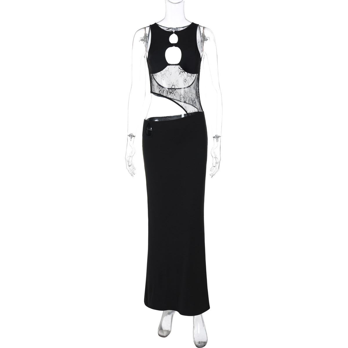 Autumn And Winter New Fashion Hollowed-out Slim Fit Patchwork Dress