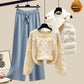 Ensemble trois pièces pour femme, gilet, pull épais, pantalon large