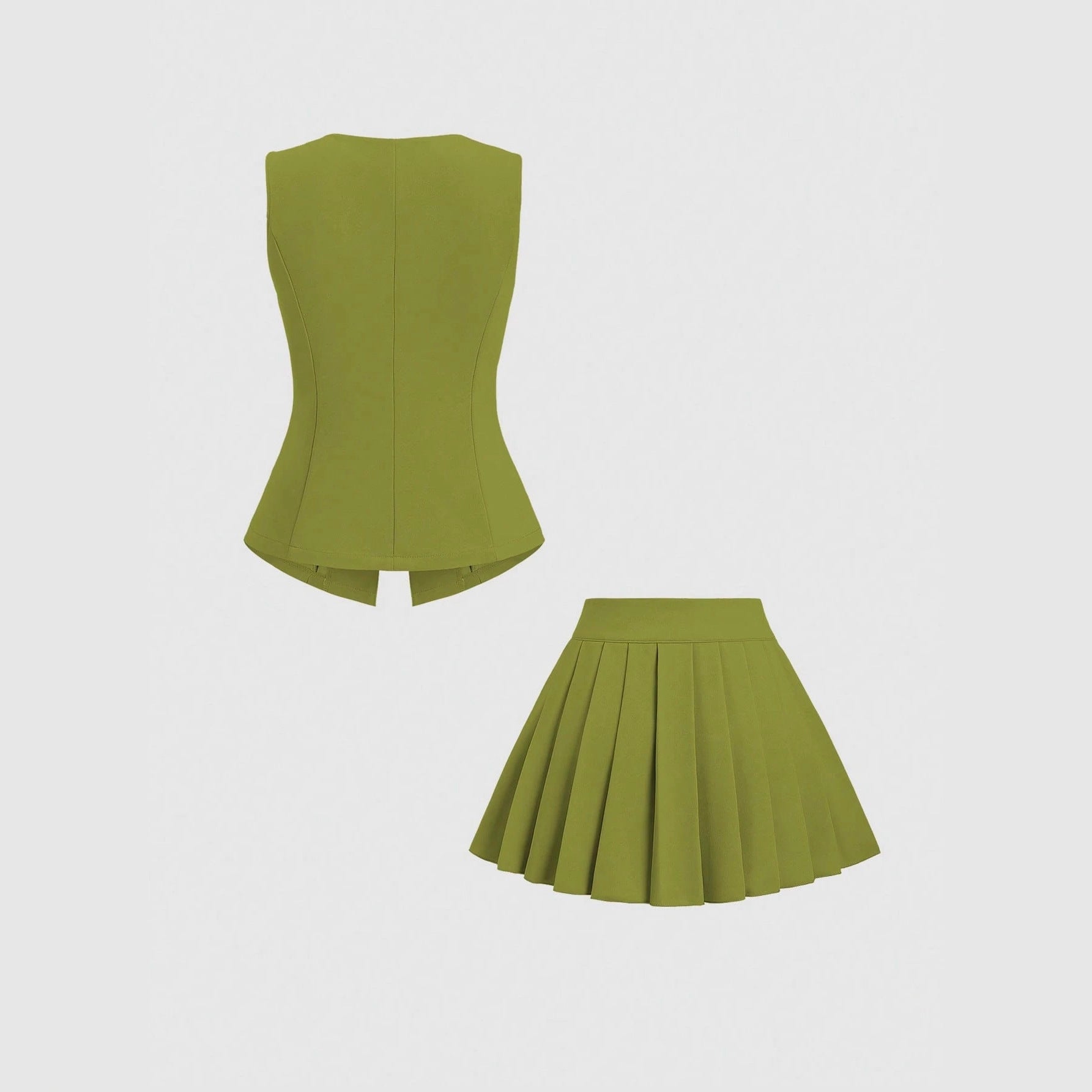 Solid Color Skirt Outfit High-grade Sleeveless Two-piece Vest Set