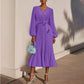 Pleated V-neck Long Sleeve Chiffon Women's Dress