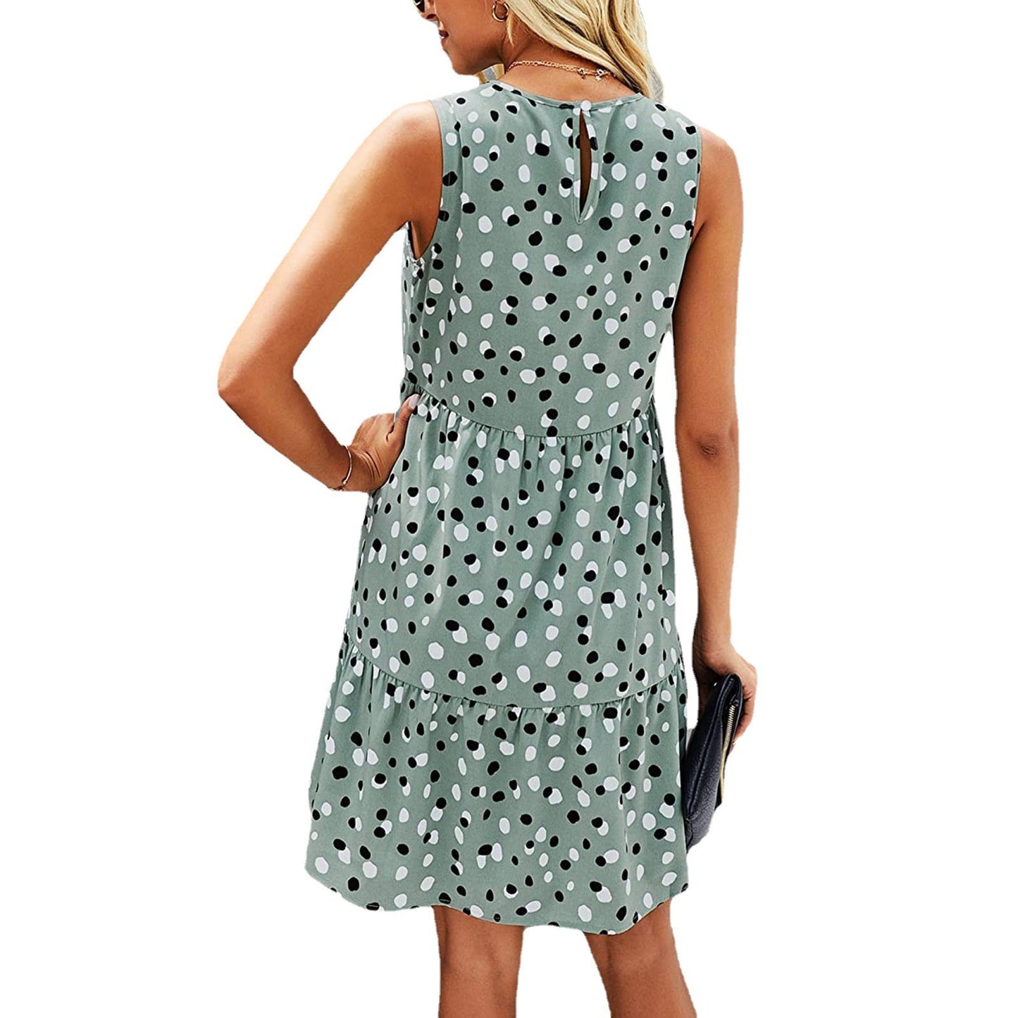 Robe d'été ample sans manches à pois pour femme, avec poche, style débardeur décontracté, mini robe d'été