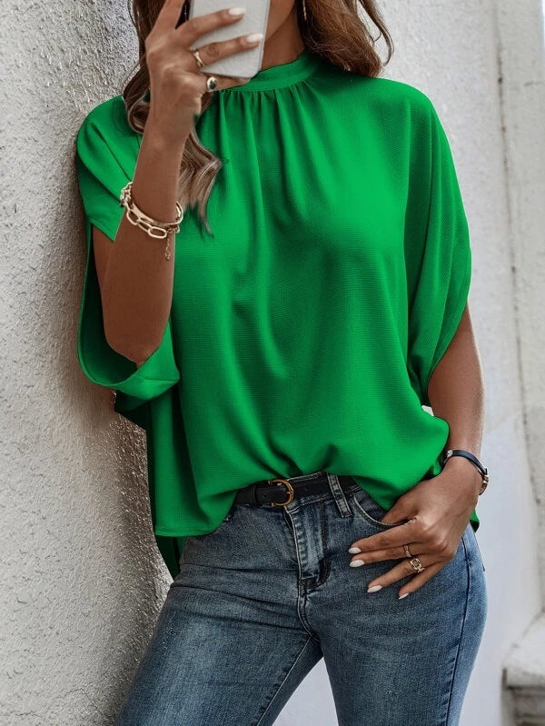 Women's Fashion Floral Print Slit Batwing Sleeve Top