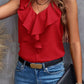 Summer Fashion All-matching Solid Color Lace V-neck Sleeveless Top