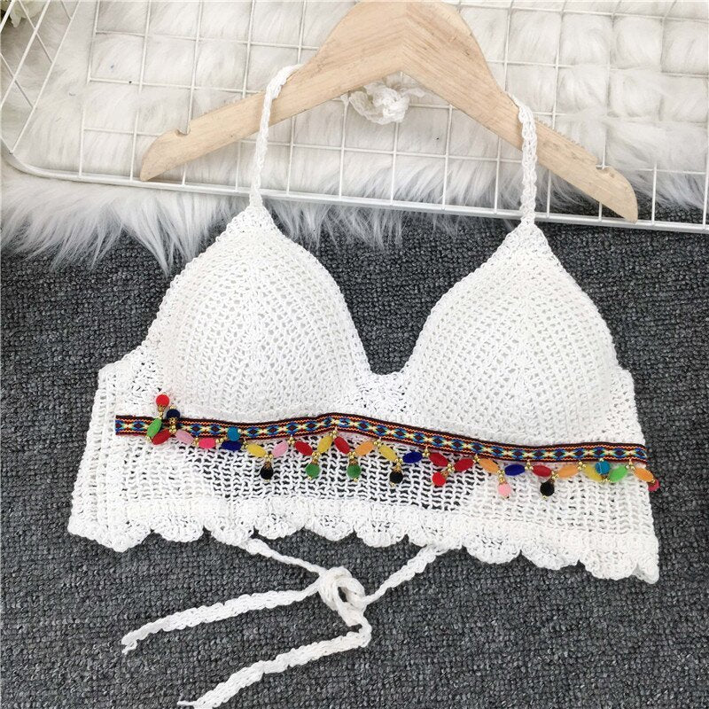 Lace-up Chest Pad Top Seaside Vacation Beach Bikini Halter Neck Halter