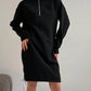 High-neck Half-zip Sweatshirt Dress Warm Fleece Skirt