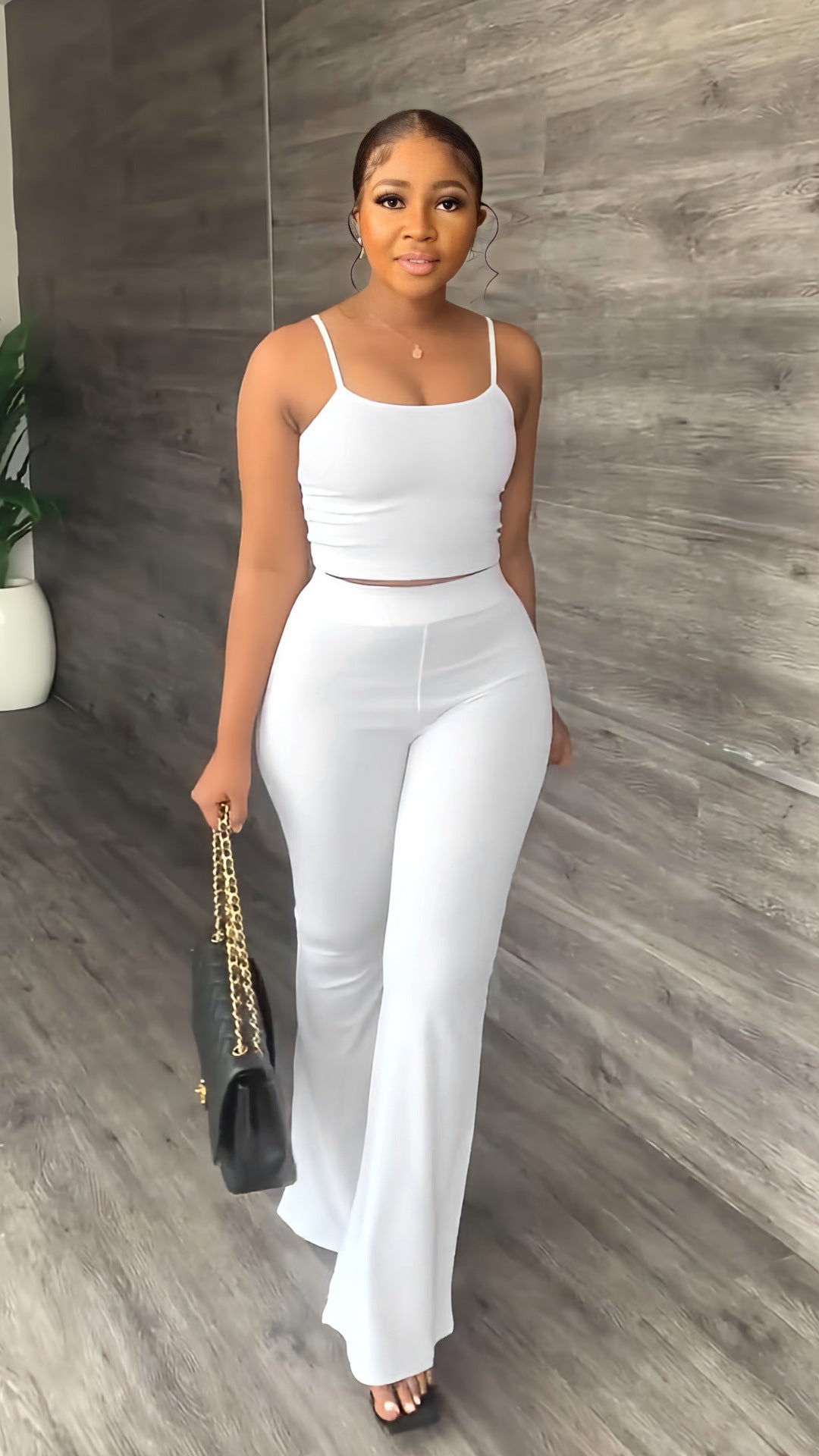 Pantalon à pattes d'éléphant de couleur unie pour femme, costume simple et tendance