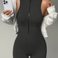 Stand Collar Zipper Sleeveless Peach Hip One-piece Shorts