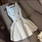 V-neck Sleeveless Buttoned Solid-color Sweet Mini Dress
