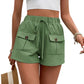 Short décontracté à lacets et taille élastique à double poche pour femme
