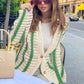 Autumn Casual Striped Openwork Knitted Cardigan Women's Jacket