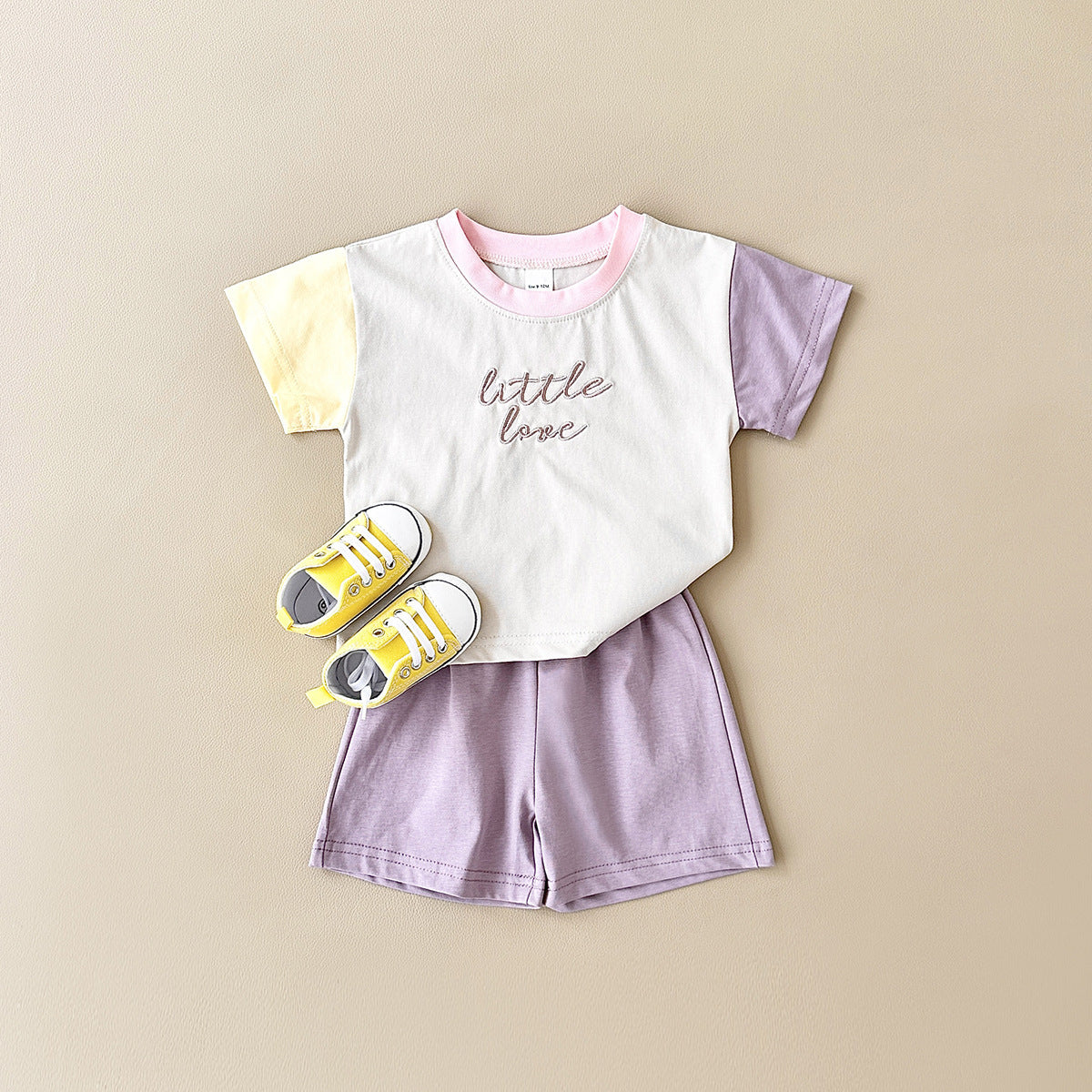 Girls' Stitching Casual Short-sleeved Two-piece Suit
