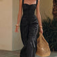 Elegant Cotton-Linen Resort-Style Dress With Wide Straps And Ruffled Hem