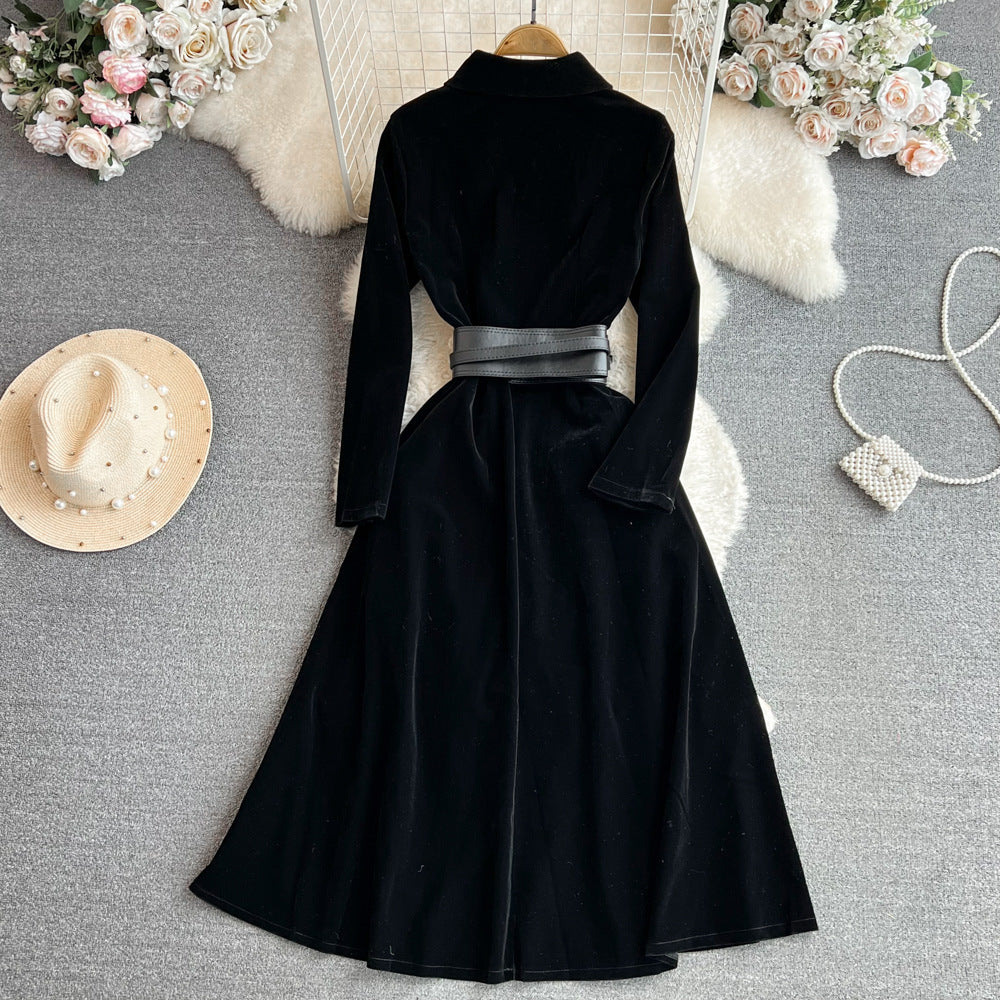 High-grade Socialite Temperament Long Sleeve Lapel Long Skirt