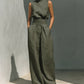 Casual Sleeveless Suit Summer Stand-up Collar Pullover Top And Loose Straight-leg Trousers Women's Clothing