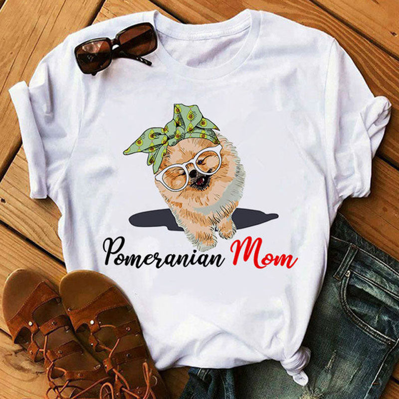 T-shirt d'été kaki à manches courtes pour femme, motif Pomeranian