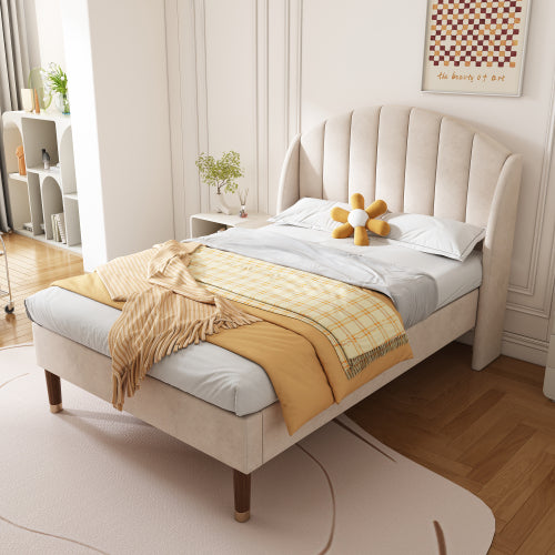 Upholstered Bed,Single Bed-3ft 90x190cm ,with Slatted Frame And Headboard, Youth Bed, Wooden Slatted Support, Easy Assembly, Velvet, Pink