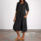 Round Neck Half Sleeve Long Solid Color Casual Cotton And Linen Dress
