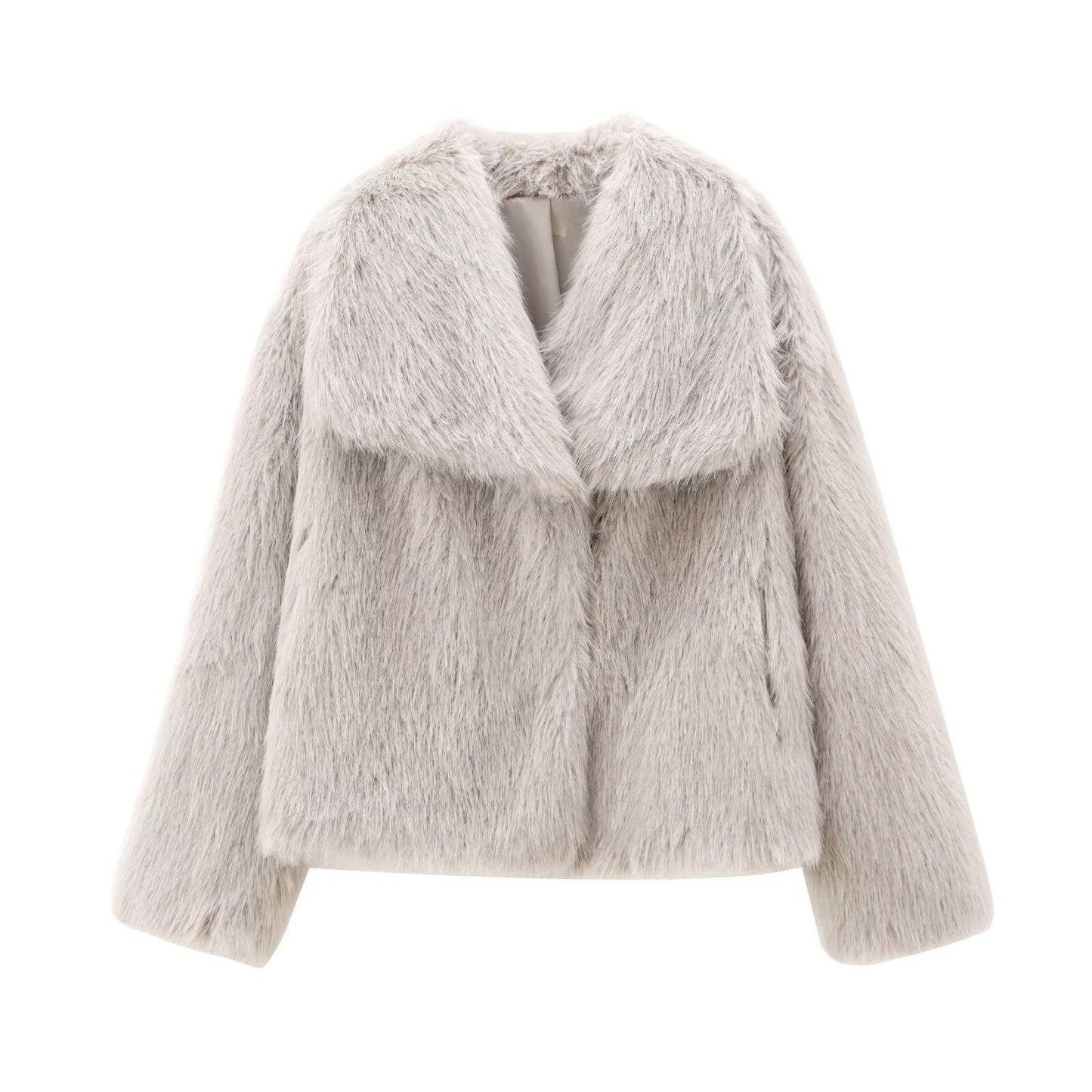 Manteau en fourrure artificielle à gros revers de style français