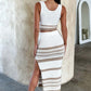 Summer New Sleeveless Vest Slit Striped Skirt Knitting Suit