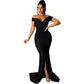 Robe moulante micro-froissée à col en V large et tendance