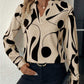 V-neck Long Sleeve Slimming Printed Stand Collar Shirt