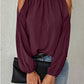 Ruffle Round Neck Long Sleeve Pleated Off-shoulder Top