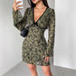 New Bell Sleeve Double-layer Mesh Flocking Large V-neck Dress
