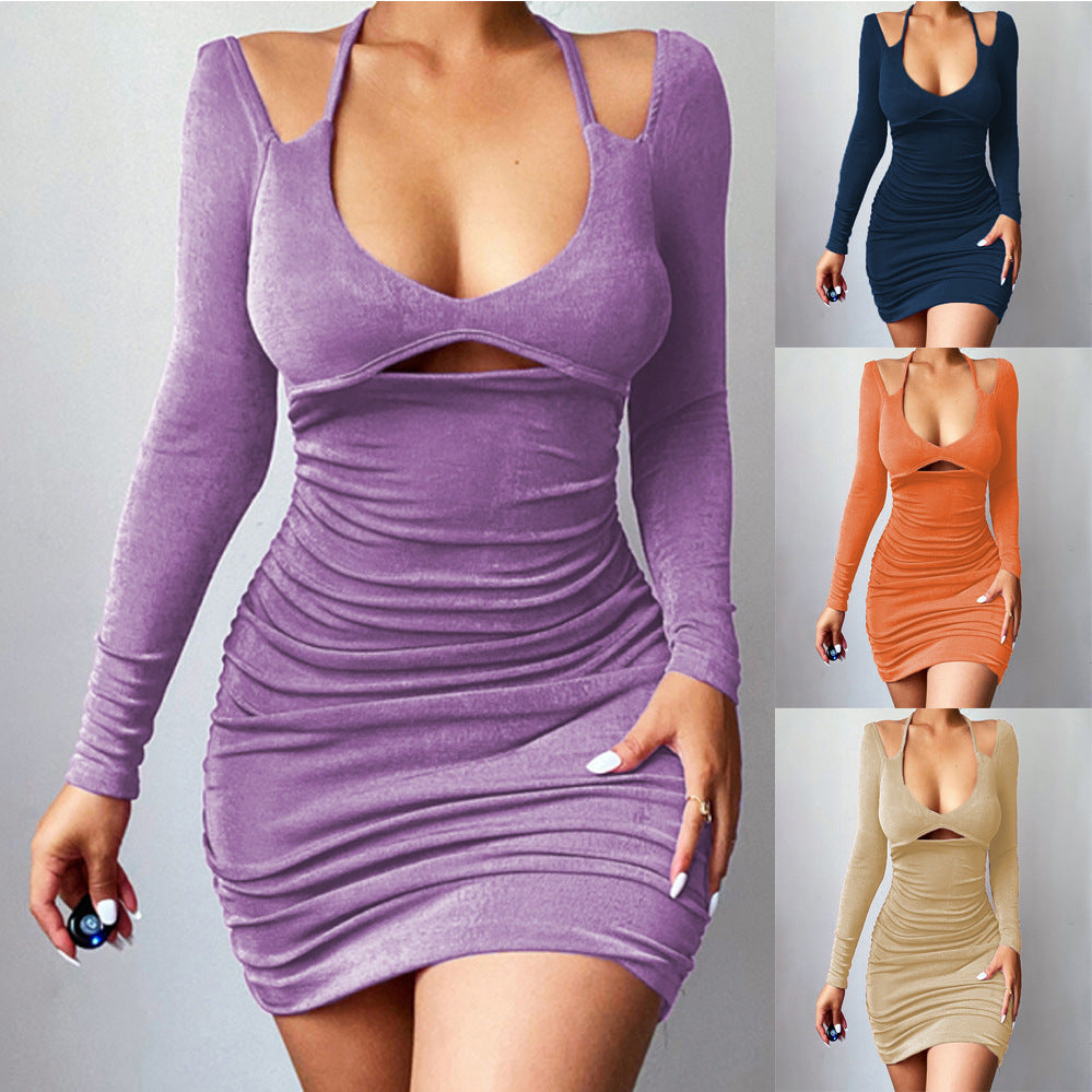 Robe sexy à manches longues et bretelles fines