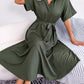 Robe chemise ample nouée de couleur pure, style européen et américain