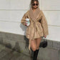 Women's Fashionable Cashmere Leather Fur Collar Composite Belt Coat