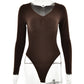 Knitted Women's Long-sleeved Bottoming Shirt Tight Jumpsuit