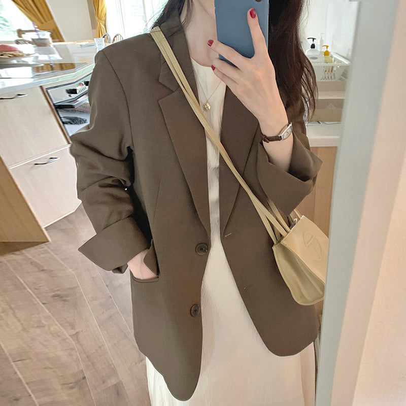 Minimalist Lapel Two Button Loose Long Sleeve Blazer Top